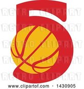 Vector Clip Art of Retro Yellow and Red Basketball in the Number Five by Patrimonio