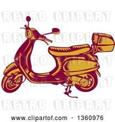 Vector Clip Art of Retro Yellow and Red Woodcut Scooter by Patrimonio