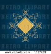 Vector Clip Art of Retro Yellow Diamond and Swirl Frame over Dark Blue by KJ Pargeter