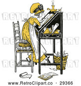 Vector Clip Art of Retro Yellow Girl Writing at a Desk by Prawny Vintage