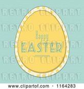 Vector Clip Art of Retro Yellow Happy Easter Egg with Polka Dots over Blue by Elaineitalia