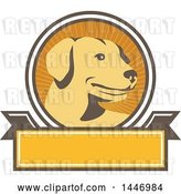 Vector Clip Art of Retro Yellow Labrador Dog in a Ray Circle over a Blank Banner by Patrimonio