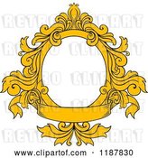 Vector Clip Art of Retro Yellow Oval Frame with Floral Leaves and a Banner by Vector Tradition SM