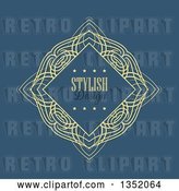 Vector Clip Art of Retro Yellow Swirl Diamond Frame with Stylish Design Text and Stars over Blue by KJ Pargeter