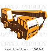 Vector Clip Art of Retro Yellow Truck Mounted Hydraulic Crane Cartage with Hydraulic Boom Hoist by Patrimonio