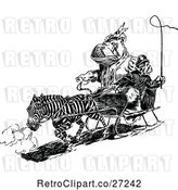 Vector Clip Art of Retro Zebra Pulling a Hippo and Monkey in a Carriage by Prawny Vintage