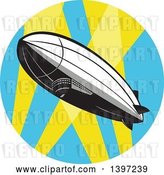 Vector Clip Art of Retro Zeppelin Blimp in a Circle of Spot Lights by Patrimonio