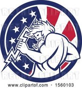 Vector Clip Art of Retro Zeus Holding a Thunder Bolt in an American Flag Circle by Patrimonio