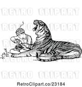 Vector Clip Art of Retro Zookeeper Tending to an Injured Tiger by Prawny Vintage