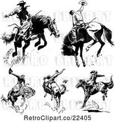 Vector Clip Art of Rodeo Cowboys on Bucking Horses by BestVector