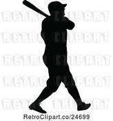 Vector Clip Art of Silhouetted Batting Baseball Player by Prawny Vintage