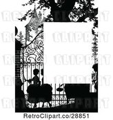 Vector Clip Art of Silhouetted Gate and People Page Border by Prawny Vintage