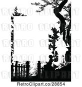 Vector Clip Art of Silhouetted Girl and Statue Page Border by Prawny Vintage