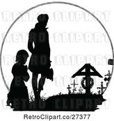Vector Clip Art of Silhouetted Men Mourning at a Grave by Prawny Vintage