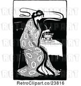 Vector Clip Art of Sketched Lady Eating Fondue by Prawny Vintage
