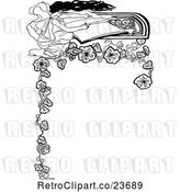 Vector Clip Art of Sketched Lady Reading and Floral Border by Prawny Vintage