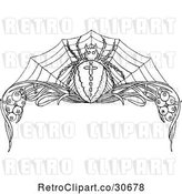 Vector Clip Art of Spider and Floral Page Border by Prawny Vintage
