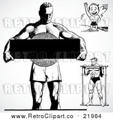Vector Clipart Black and White Retro Bodybuilders by BestVector
