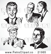 Vector Clipart Five Black and White Retro Business Men by BestVector