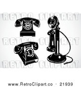 Vector Clipart of 3 Retro Black and White Phones by BestVector