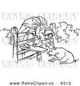 Vector Clipart of a Retro Black and White Old Woman and Pig by Prawny Vintage