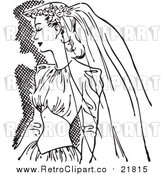 Vector Clipart of a Retro Bride in a Veil and Dress by BestVector