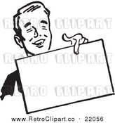 Vector Clipart of a Retro Business Man Holding out a Blank Sign by BestVector
