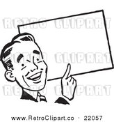 Vector Clipart of a Retro Business Man Pointing to a Blank Sign by BestVector