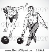 Vector Clipart of a Retro Couple Bowling by BestVector