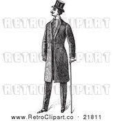 Vector Clipart of a Retro Gentleman with a Cane by BestVector