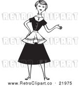 Vector Clipart of a Retro House Wife Presenting with One Hand by BestVector