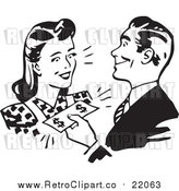 Vector Clipart of a Retro Man Handing Cash to a Woman by BestVector