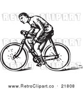 Vector Clipart of a Retro Man Riding a Bicycle by BestVector