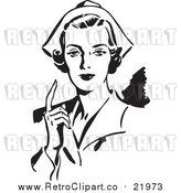 Vector Clipart of a Retro Nurse Holding up One Finger by BestVector