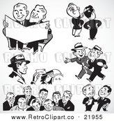 Vector Clipart of Black and White Retro Mail Man and Business Men by BestVector