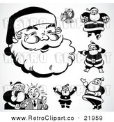Vector Clipart of Black and White Retro Santas by BestVector