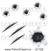 Vector Clipart of Bullet Holes and Gashes in Metal, over a White Background by AtStockIllustration
