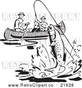 Vector Clipart of Retro Black and White Men Fishing by BestVector