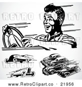 Vector Clipart of Retro Black and White Racing Cars by BestVector