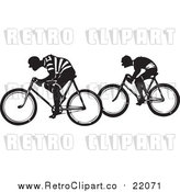 Vector Clipart of Retro Men Riding Bicycles by BestVector