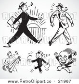 Vector Clipart Retro Black and White Happy Businessmen by BestVector