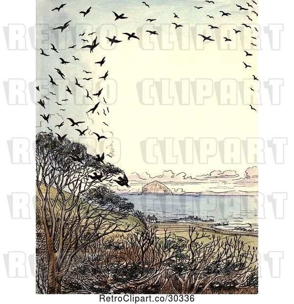 Clip Art of Frame of Crows over a Beach