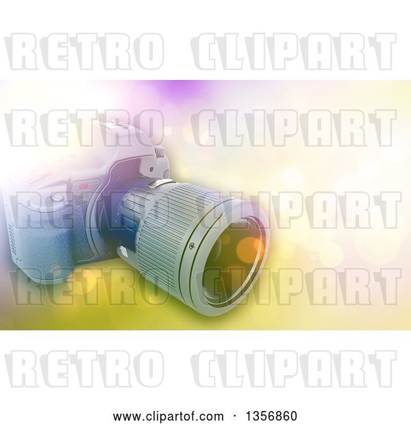 Clip Art of Retro 3d Digital Camera over a Bokeh Flare Background