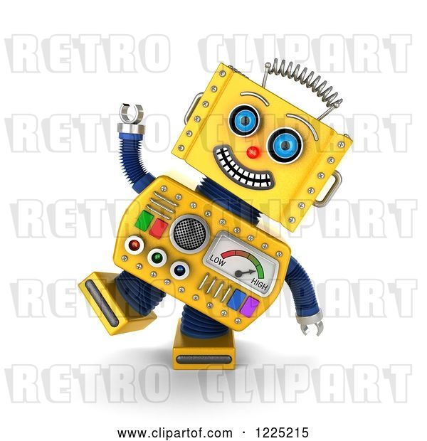 Clip Art of Retro 3d Goofy Yellow Robot