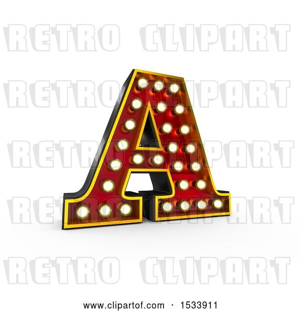 Clip Art of Retro 3d Illuminated Theater Styled Letter A, on a White Background