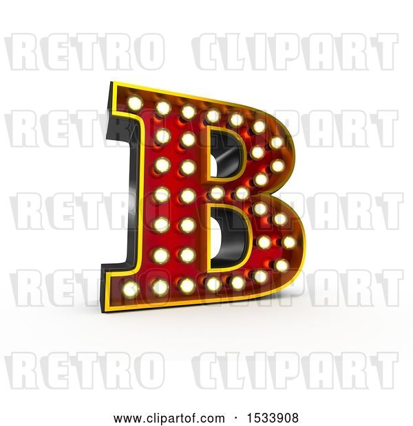 Clip Art of Retro 3d Illuminated Theater Styled Letter B, on a White Background