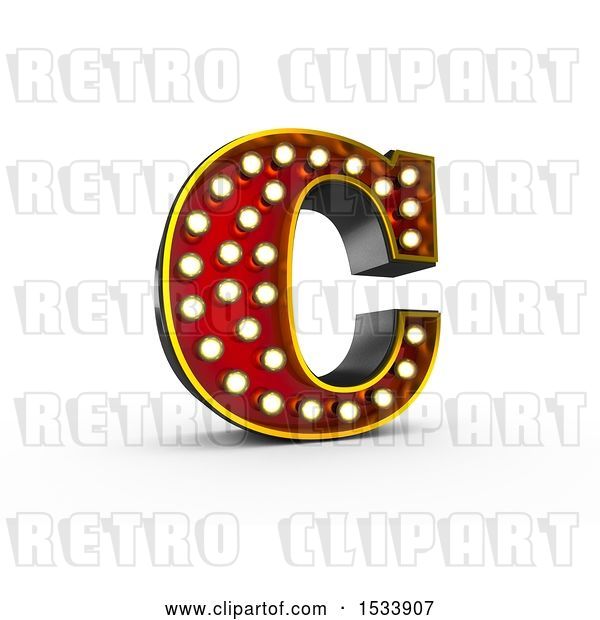 Clip Art of Retro 3d Illuminated Theater Styled Letter C, on a White Background