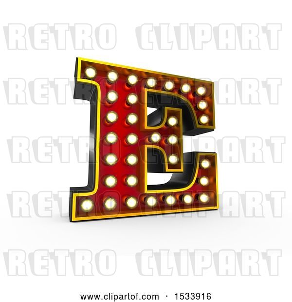 Clip Art of Retro 3d Illuminated Theater Styled Letter E, on a White Background