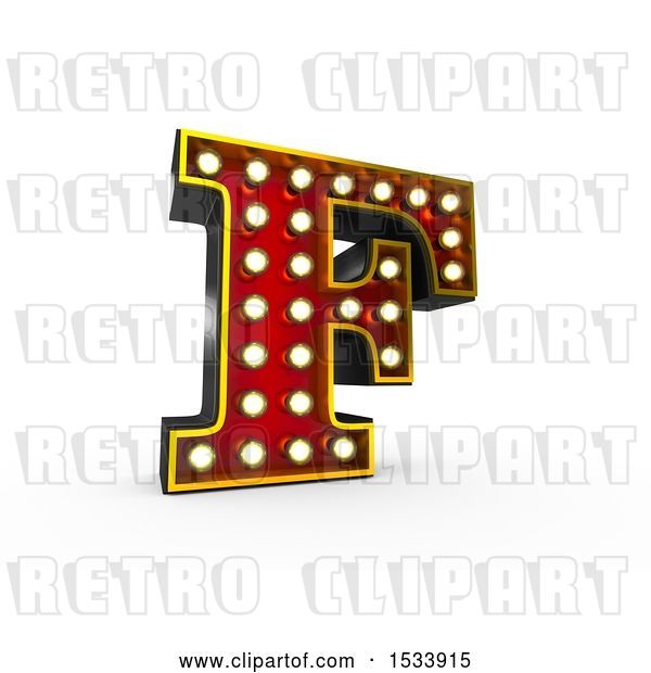 Clip Art of Retro 3d Illuminated Theater Styled Letter F, on a White Background