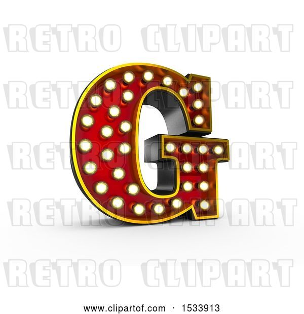 Clip Art of Retro 3d Illuminated Theater Styled Letter G, on a White Background